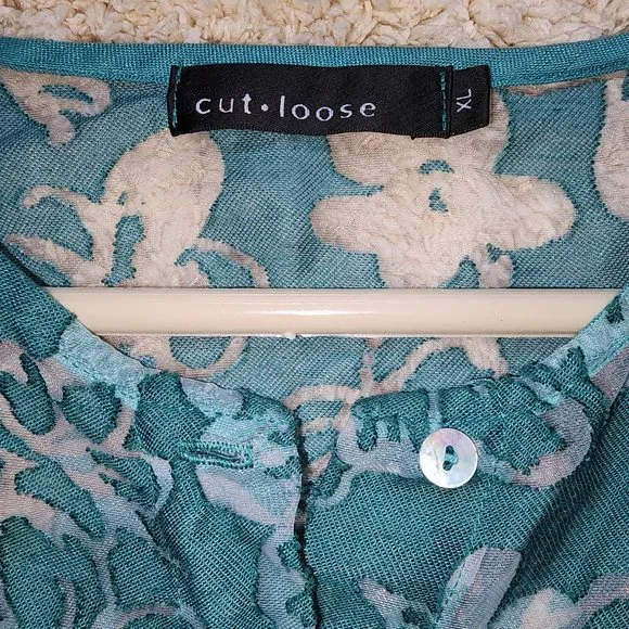 Cut Loose Round Neck Teal Sheer Button Front Jacket sz XL - Picture 4 of 12